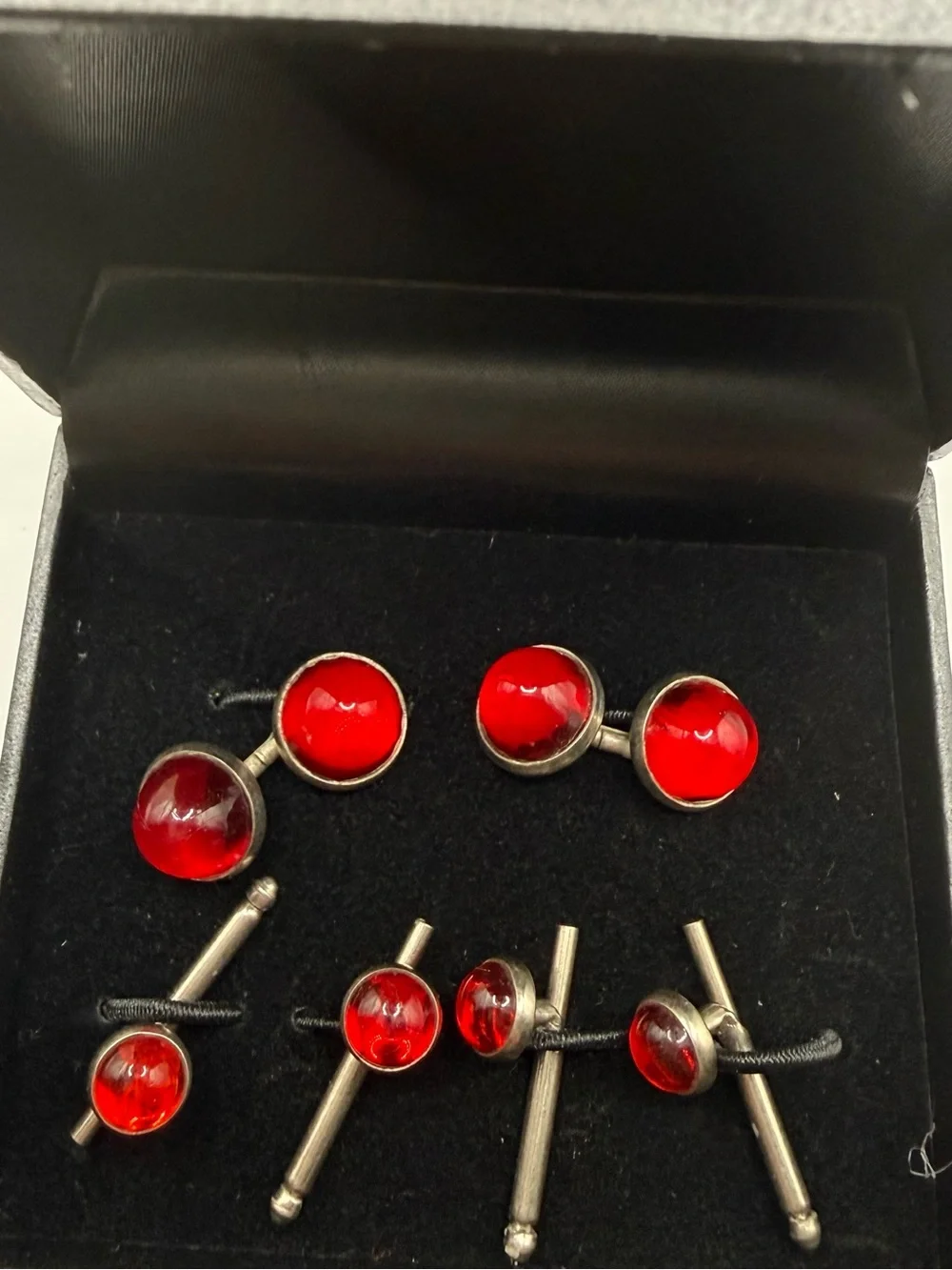 Red Art Deco Cufflinks and Stud Set - Men's Formal Accessories